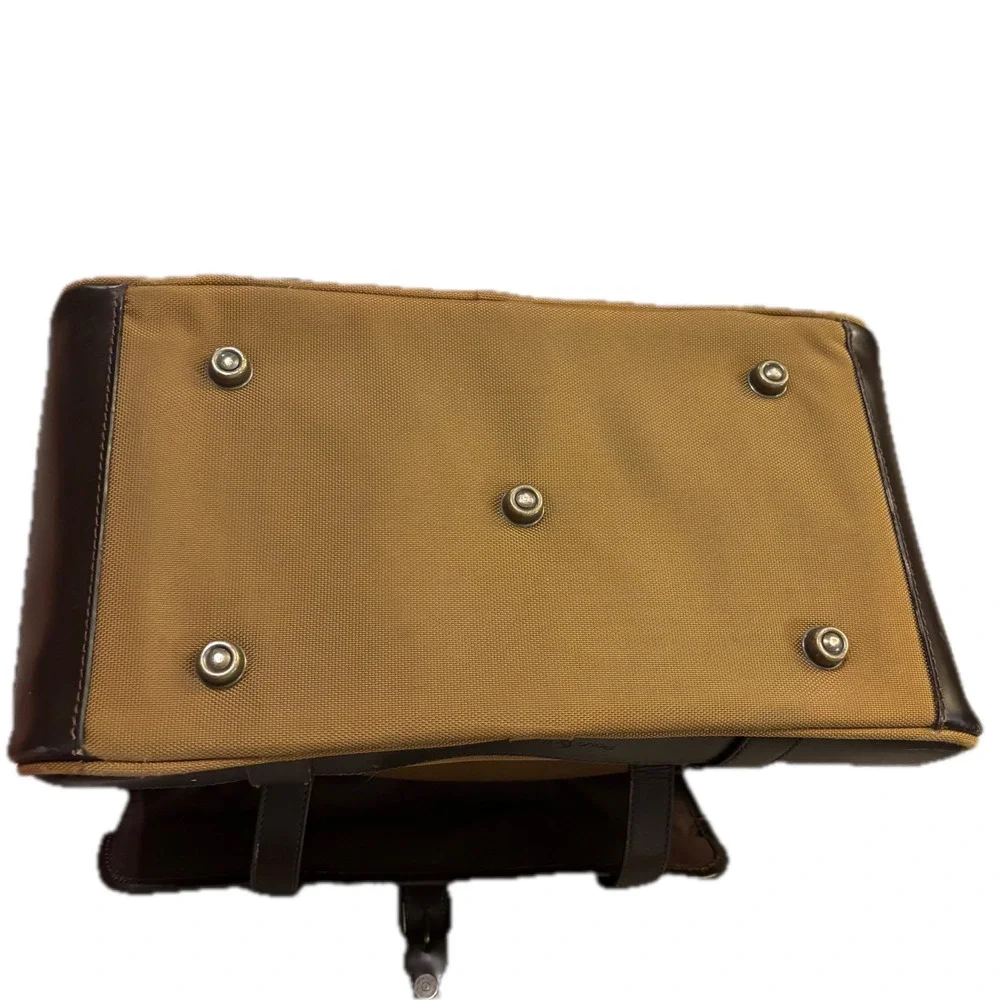 Polo Ralph Lauren Tan Canvas Brown Leather Briefcase Satchel Messenger Bag